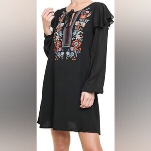Umgee Black Dress with Colorful Embroidery Size MEDIUM